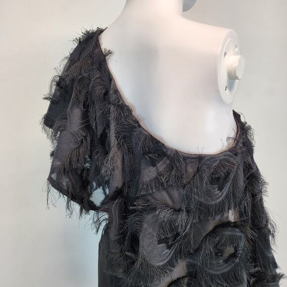 TCEC Asymmetric One Shoulder Black Dress Size S Fringe Evening New Years Party - Picture 5 of 16